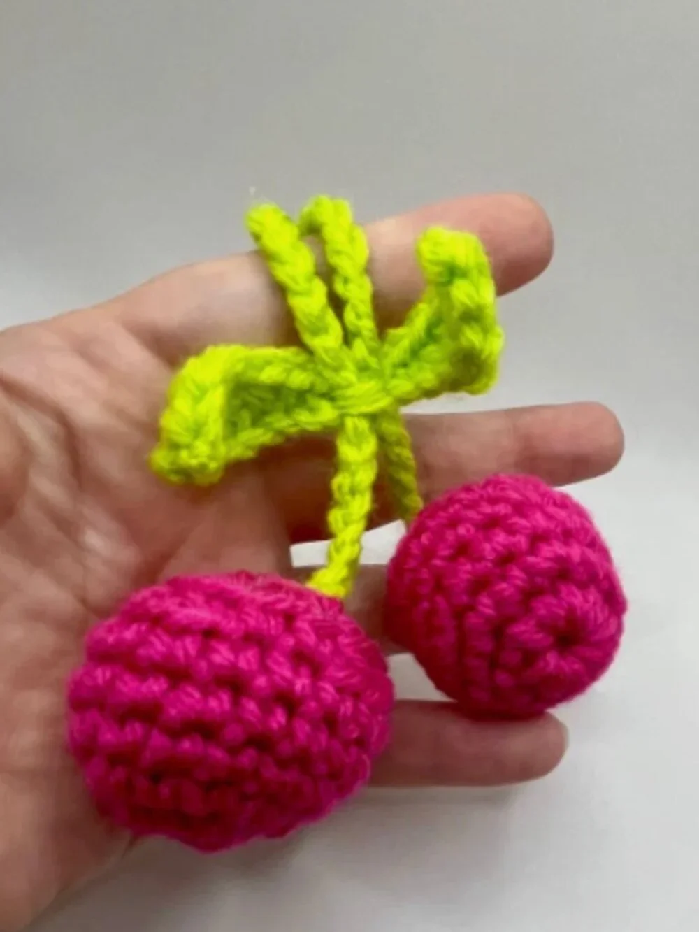 Crochet Cherry Keychain: Handmade Amigurumi Bag Charm - HOT PINK